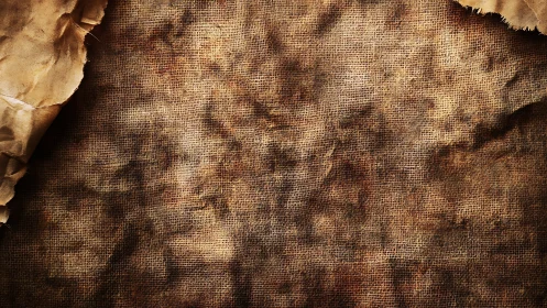 Old coarse burlap texture with torn paper edges overlay.