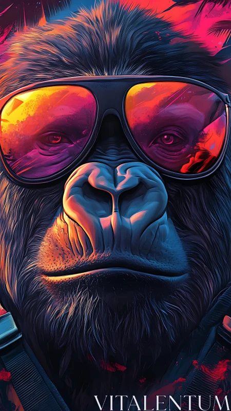 Neon-lit gorilla in mirrored shades owns the night scene