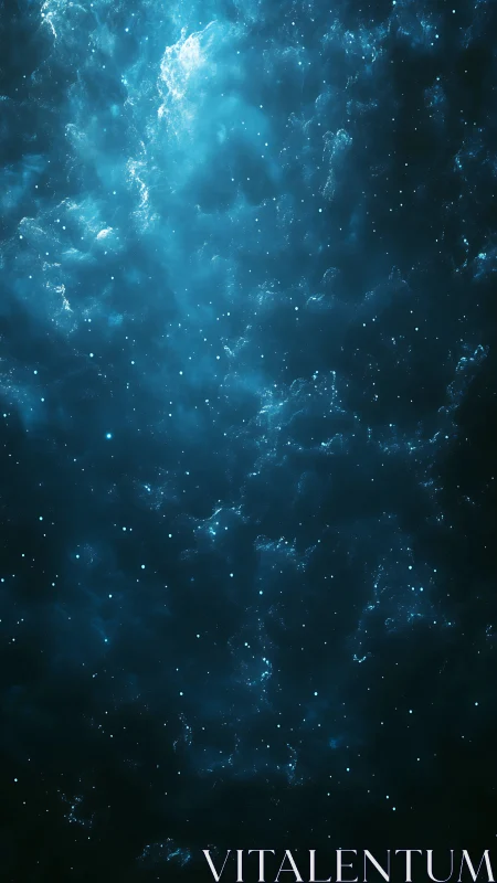 Dense cyan nebula with stochastic starfield and volumetric scattering