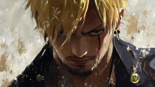 Intense blond warrior portrait in dynamic digital brushwork.
