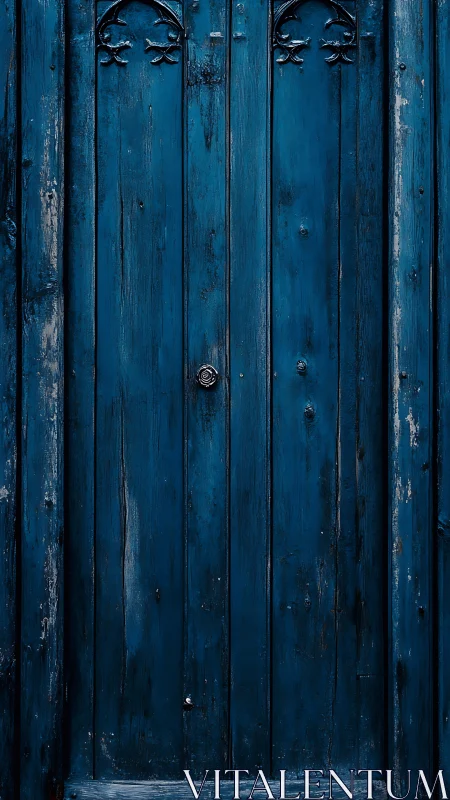 Midnight blue wooden door guarding quiet, half-told secrets.