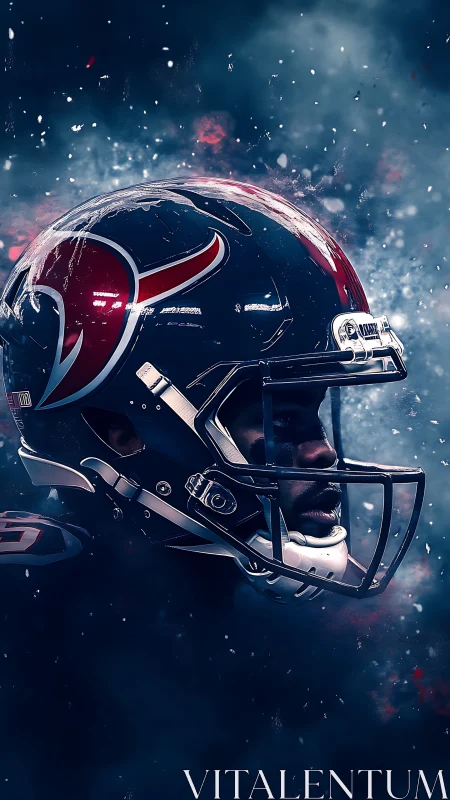 Side-lit football helmet portrait rendered in cinematic digital art