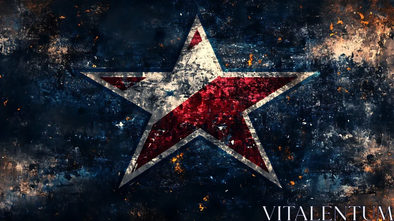 Large distressed star with red and white segments dominates field