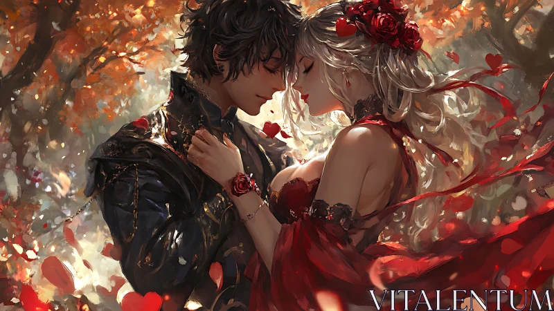 Romantic Fantasy Portrait with Ornate Dress and Red Roses.