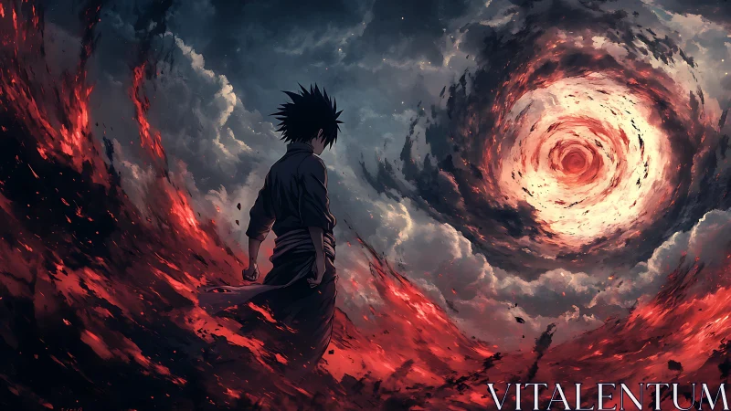 Storm-torn wanderer studies the burning eye in the sky