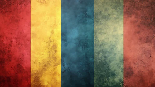 Five weathered color pillars quietly divide a fading sky