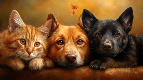 Cherished Companions: A Cat and Two Dogs Together