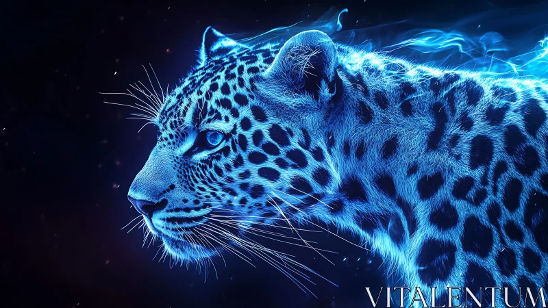 Luminescent Leopard: Bioluminescent Feline Digital Rendering.
