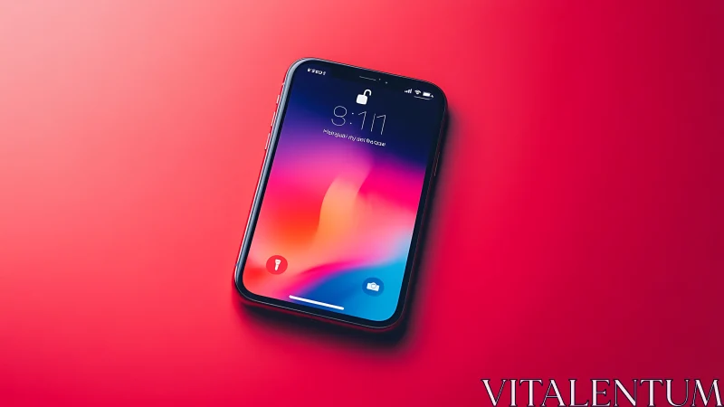 iPhone on vibrant gradient background displaying lock screen.