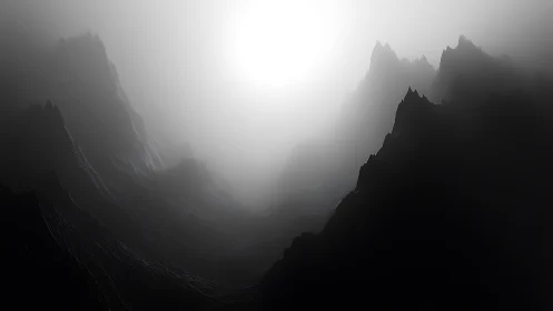 Volumetric light across procedural jagged canyon topology.