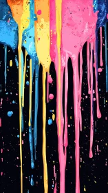 Neon paint streams cascade over deep black backdrop.