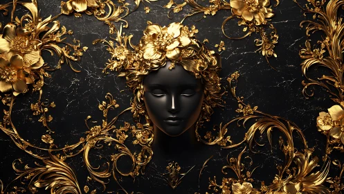 Gilded Midnight Muse in Baroque Floral Reverie.