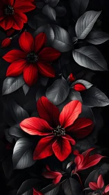 Red Dahlia Blooms Against Monochromatic Foliage: Dramatic Floral Contrast Study