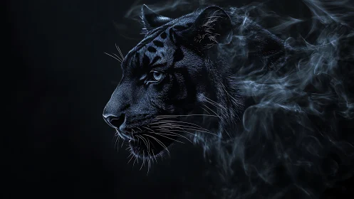 Black panther profile with smoky ethereal blue highlights.