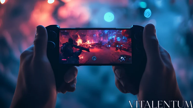 First-person handheld smartphone gameplay display with tactical military shooter interface rendering
