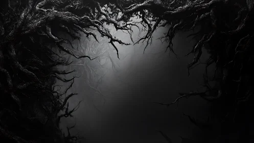 Nocturnal root aperture framing a vaporous abyssal void.