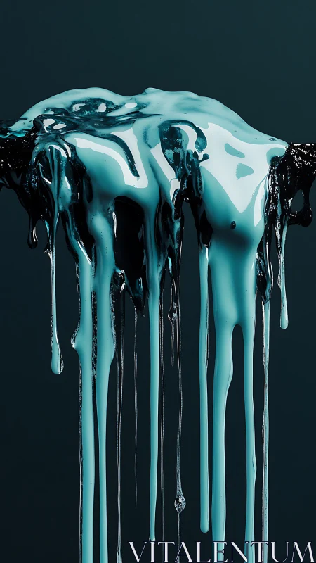 Turquoise liquid drips over dark surface with glossy trails