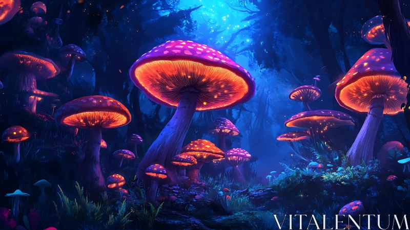 Bioluminescent Mushroom Forest in Luminous Nocturne Palette.