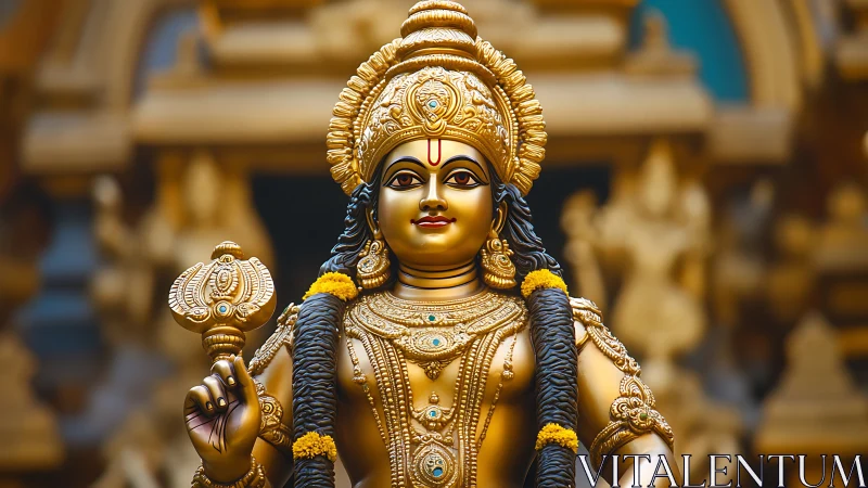 Gilded Hindu deity statue with intricate sculptural detailing.