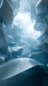 Glacial glass canyon breathing with pale northern light.