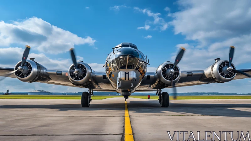Majestic vintage airplane resting proudly on open runway.