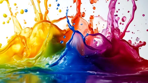 Joyful rainbow paint splash bursting with playful color.