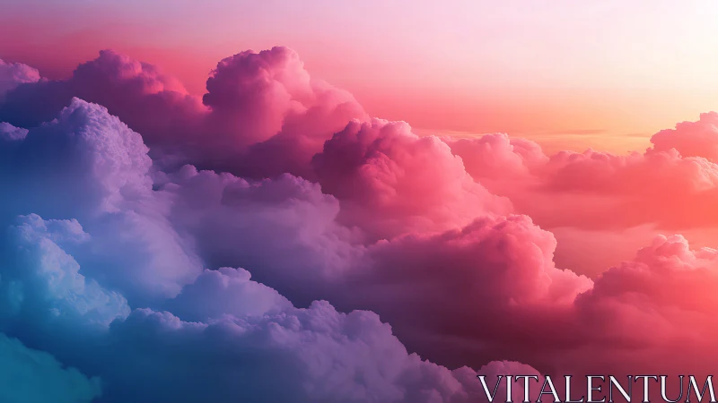 Layered cumulus clouds in saturated pink and blue light.