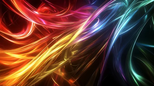 Digital painting of luminous spectral energy ribbons in motion.