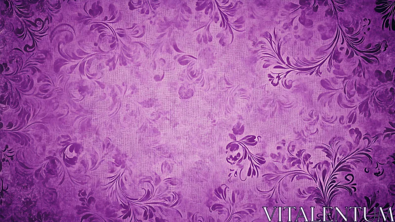 Ornate purple damask floral pattern on textured canvas