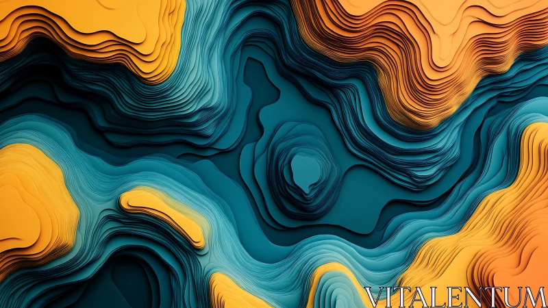 Layered teal and orange terrain flows in abstract waves.