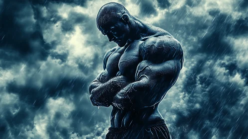 Storm-drenched titan folds his power into quiet resolve