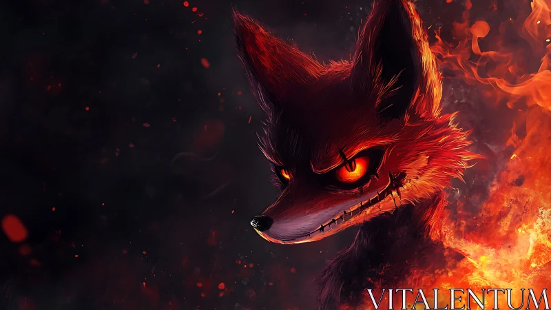 Infernal fox portrait in dynamic fiery digital painting style.