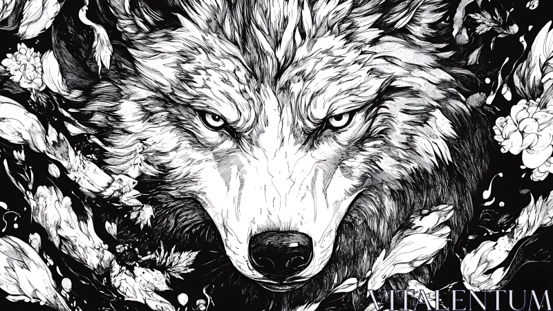 Wolf spirit emerges in bold monochrome ink detail.