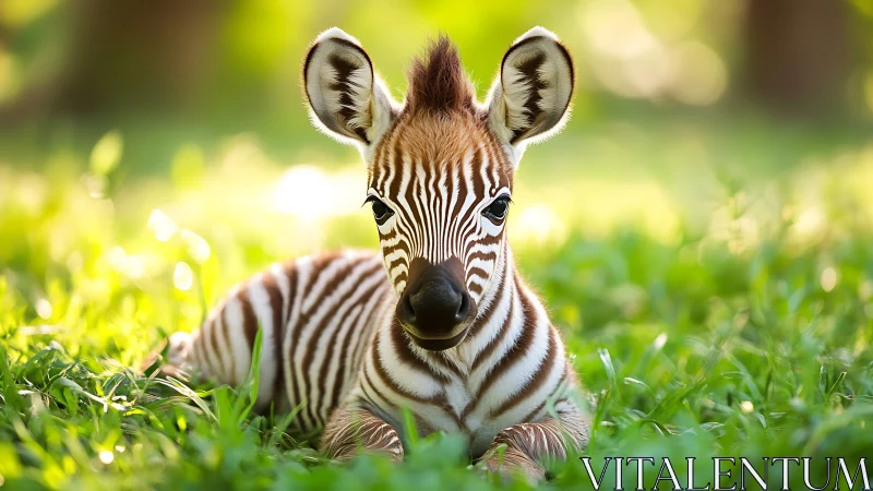 Tiny striped daydream curls into sunlit meadow quiet