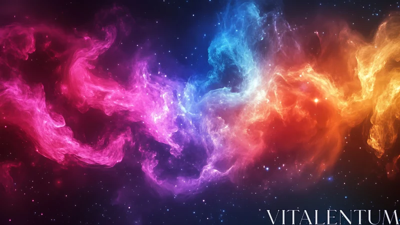 Colorful nebula cloud stretching across deep star field.