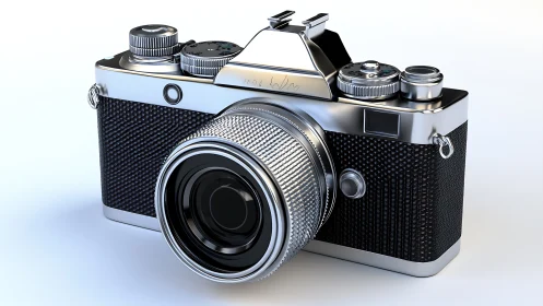 Vintage-Style Film Camera with Chrome and Black Details