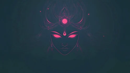 Bioluminescent goddess visage in minimal neon linework.