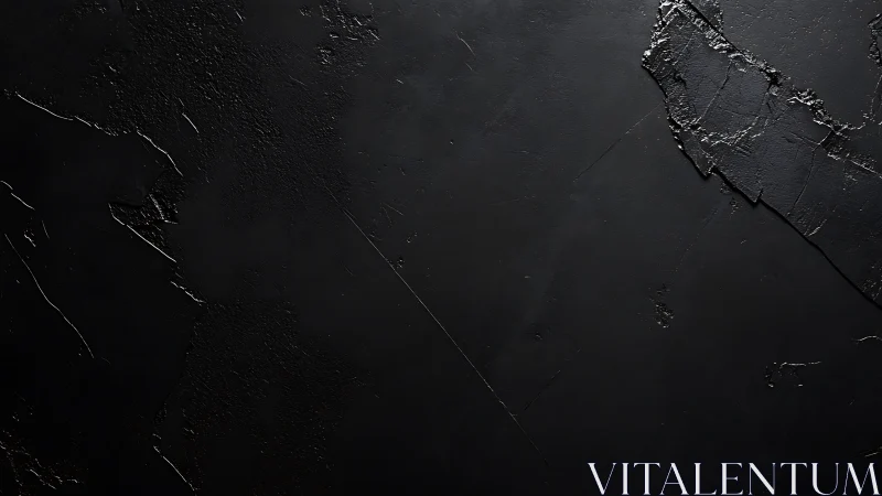 Textured matte-black plaster surface with fractured relief zones.