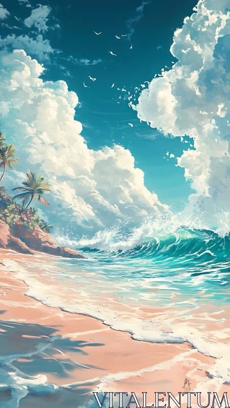 Aero-dynamic tropical surf under cumulonimbus cloud towers.