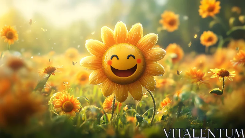 Smiling sunflower friend brightening a dreamy summer meadow.