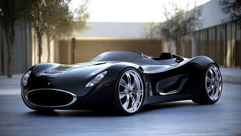 Aerodynamic black roadster with fluid parametric surfacing.
