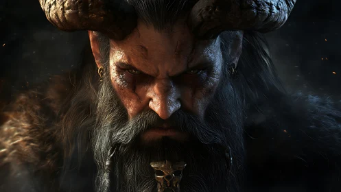 Horned humanoid portrait with detailed facial rendering.