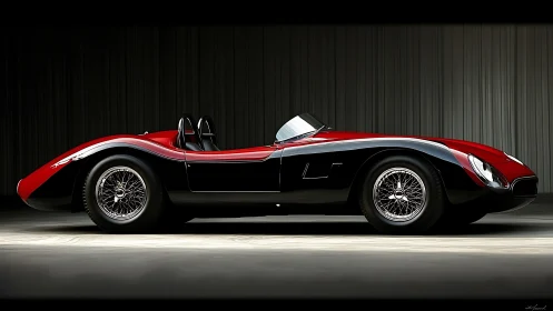 Side profile shows low, vintage-style open-top sports car