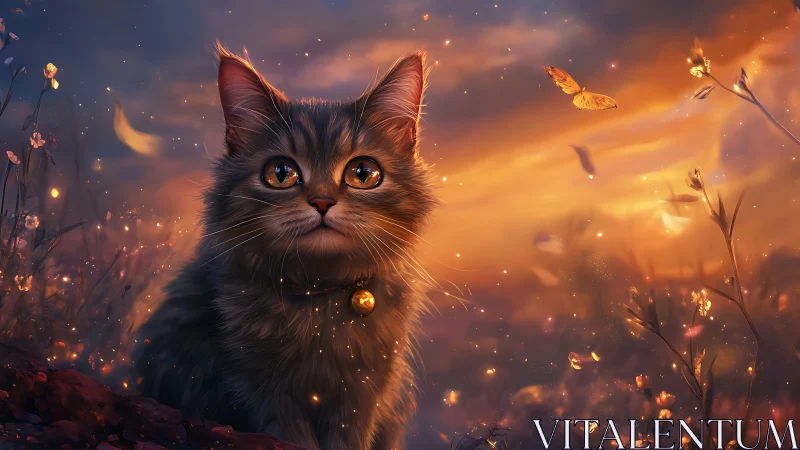A Magical Cat's Golden Gaze Through Enchanted Fire