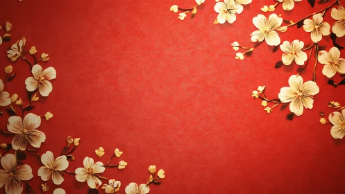 Embossed floral relief on textured red background with lateral framing