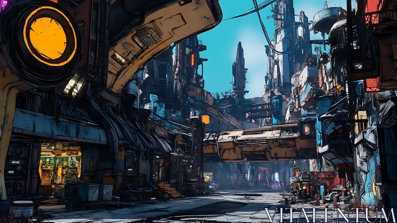 Layered cyber-industrial megastructure with elevated transit loops.