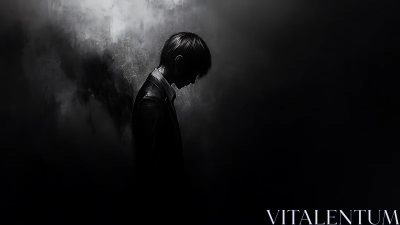 Solitary silhouette leans into the hush between light and void