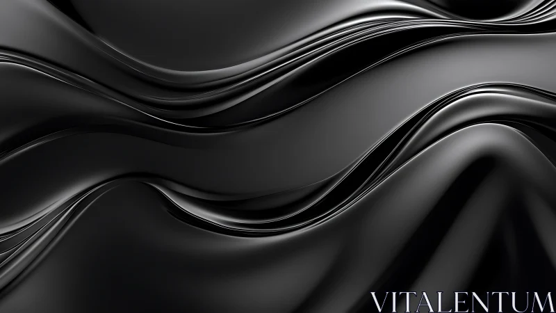 Glossy black abstract waves with smooth flowing curves.