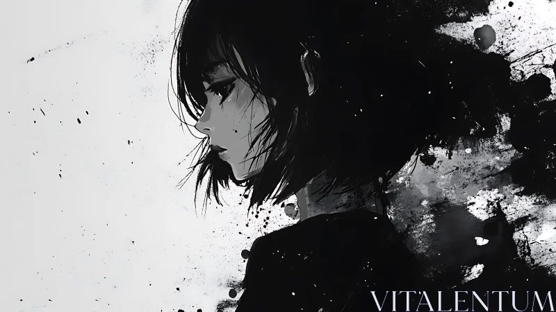 Monochrome side profile portrait with ink splash abstraction.