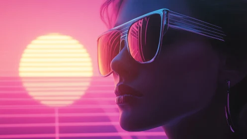 Neon-lit profile reflects retro synthwave sunset horizon.
